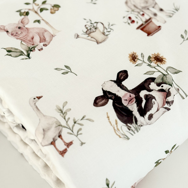 Kit naissance la ferme , une couverture, un tapis et une pochette à couches