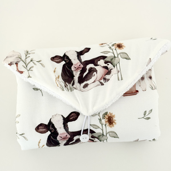 Kit naissance la ferme , une couverture, un tapis et une pochette à couches