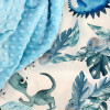 Couverture monster dino Minky bleu clair , bavoir Dino vert d’eau